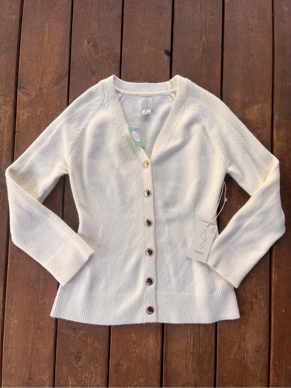 NWT Ivory Hour Glass Cut Cardigan With Gold Buttons